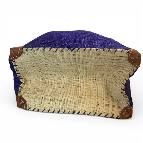 Raffia Purple with Natural Leather Handle Tote Bag - Picture 6 of 7